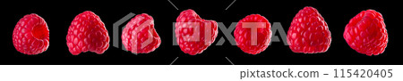 Set of macro photo of raspberry isolated on black background 115420405