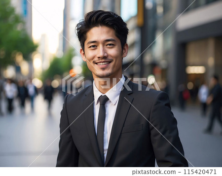 Smiling businessman walking down the street [AI generated, professional finish]-2 115420471