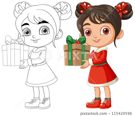 Girl Holding a Christmas Gift 115420598