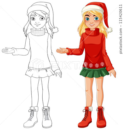 Festive Girl in Santa Hat 115420611