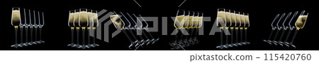 Set of luxury champagne glasses isolated on a black background 115420760