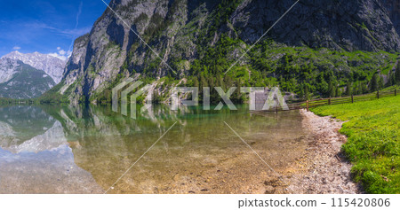 Bootshaus am Obersee lake in Berchtesgaden National Park, Alps Germany Bootshaus am Obersee lake in Berchtesgaden National Park, Alps Germany 115420806