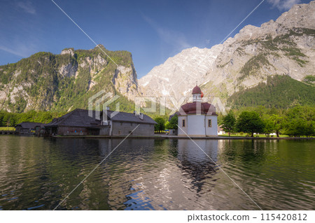Sankt Bartholoma vor dem Watzmann on Konigsee lake in Berchtesgaden Alps Germany Sankt Bartholoma vor dem Watzmann on Konigsee lake in Berchtesgaden Alps Germany 115420812