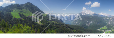 View of mountain valley near Jenner mount in Berchtesgaden National Park, Alps 115420830