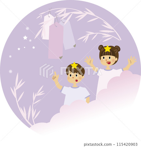 七夕裝飾和星星的兒童可愛插畫素材 115420903