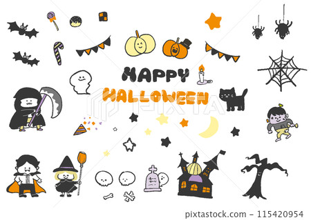 Halloween cute hand drawn illustration set Halloween cute hand drawn illustration set 115420954