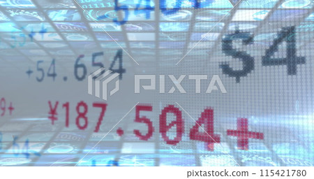Digital image of stock market data processing against screens of digital icons 115421780