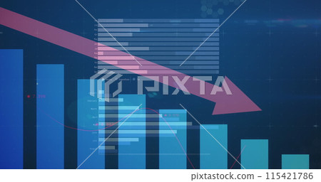 Image of diverse graphs and arrow on blue background 115421786