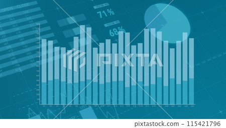 Image of diverse graphs and financial data on green background 115421796