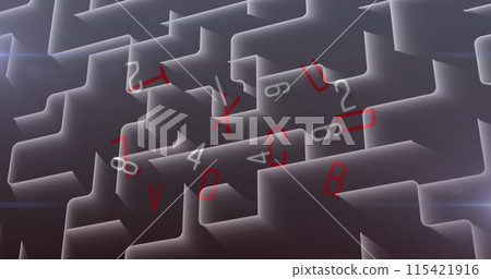 Image of numbers changing over abstract labyrinth 115421916