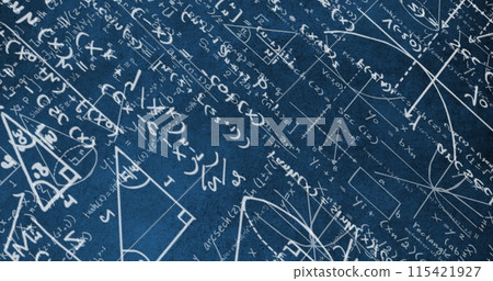 Image of hand written mathematical formulae and drawings 115421927