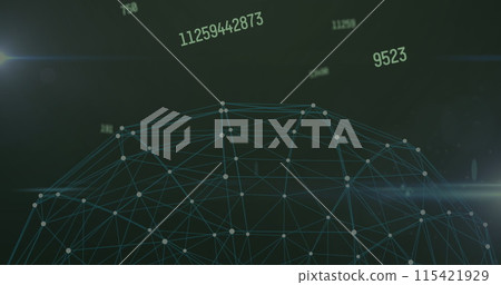 Image of globe of network of connections with numbers changing 115421929