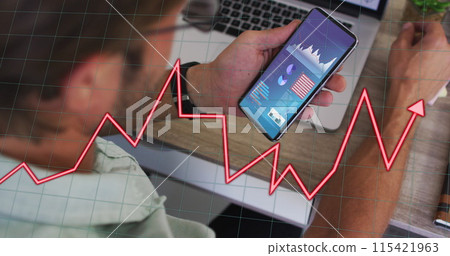 Image of data processing over man using electronic devices Image of data processing over man using electronic devices 115421963