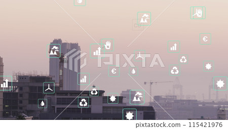 Image of data processing over cityscape Image of data processing over cityscape 115421976