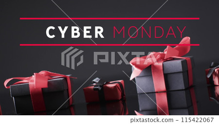 Image of cyber monday text over gift boxes Image of cyber monday text over gift boxes 115422067