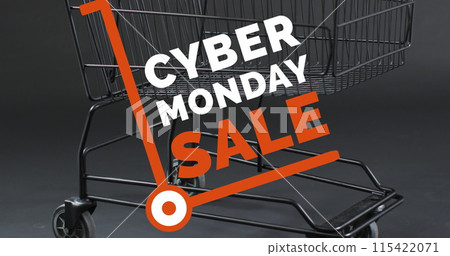 Image of cyber monday sale text over shopping trolley Image of cyber monday sale text over shopping trolley 115422071