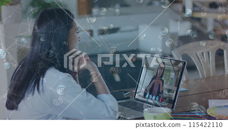 Young biracial woman in a video call Young biracial woman in a video call 115422110