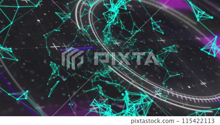 Abstract digital connections form a network across a purple backdrop 115422113