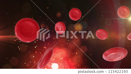Image of micro of red blood cells on and spots on black background Image of micro of red blood cells on and spots on black background 115422193
