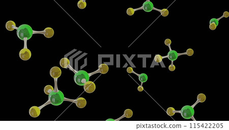 Image of 3d micro of molecules on black background 115422205