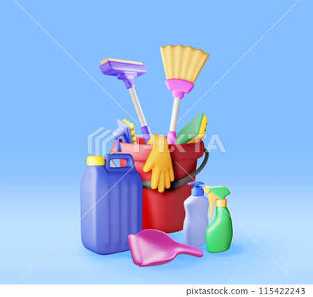3D set of home cleaning tools isolated 3D set of home cleaning tools isolated 115422243