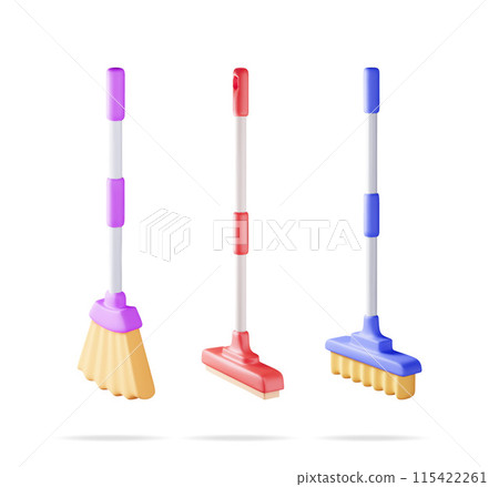 3d set of cleaning mop and broom 115422261