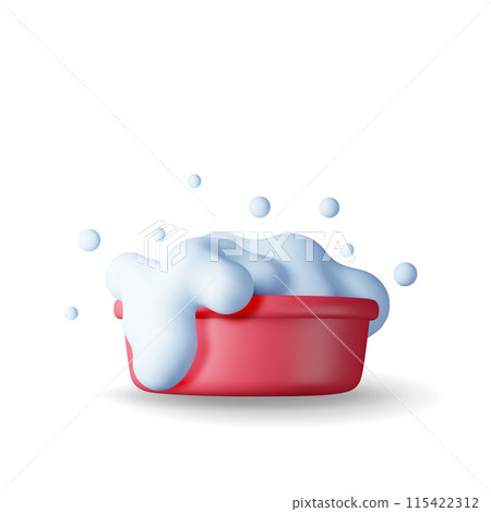 3d plastic basin with soapy foam and bubbles 3d plastic basin with soapy foam and bubbles 115422312