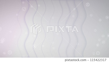 Image of digital icons over waving white background Image of digital icons over waving white background 115422317