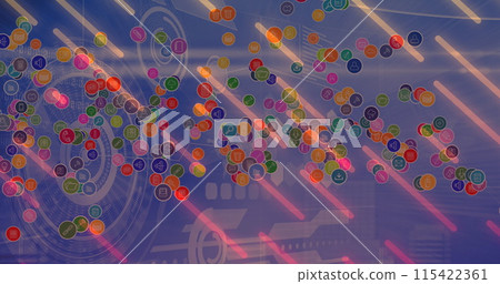 Image of digital icons over scopes scanning and data processing in background 115422361
