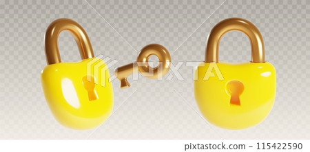Yellow closed and unlock of pad lock box with key 115422590