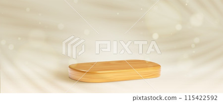 Oval wooden podium on beige background 115422592