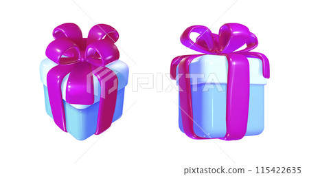 Cute blue closed gift box with ribbon and bow. Cute blue closed gift box with ribbon and bow. 115422635