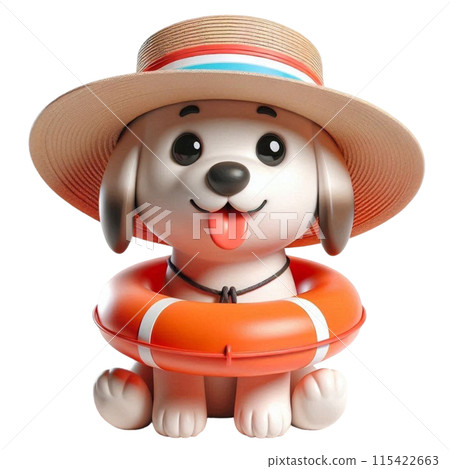 Cute dog sitting on a rubber ring 115422663