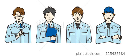 Upper body of a person working in the manufacturing industry: Male illustration set, vector 115422684