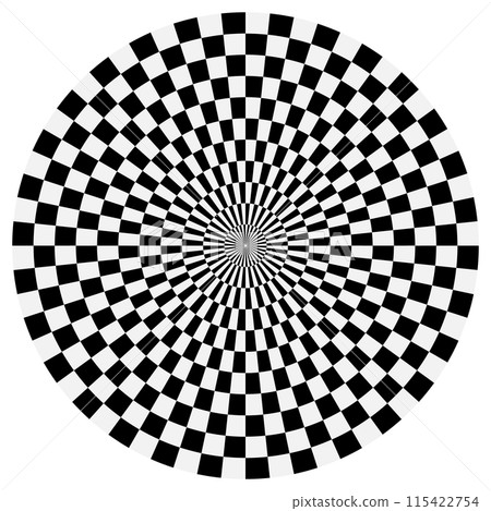Chequered circle over white background. Abstract psychedelic graphic element. Chequered circle over white background. Abstract psychedelic graphic element. 115422754