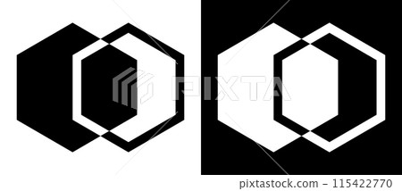 Abstract art geometric background with hexagon for logo, icon, tattoo. Black shape on a white background and the same white shape on the black side. 115422770