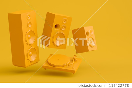 Set of Hi-fi speakers and DJ turntable for sound recording studio on monochrome 115422778