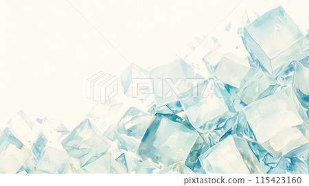 酷方形冰水彩插圖背景 115423160