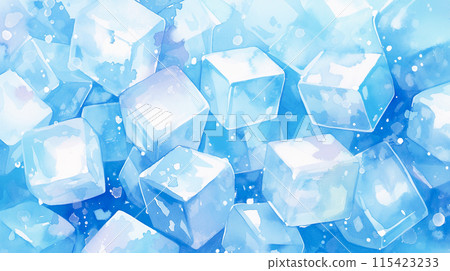 涼爽的淺藍色方形冰水彩插圖背景 115423233