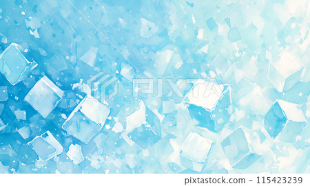 涼爽的淺藍色方形冰水彩插圖背景 115423239