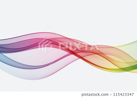 Flow of wavy lines in rainbow colors. Abstract transparent wave background. 115423347