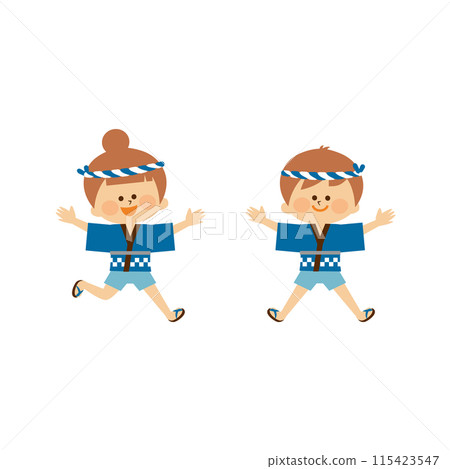 Summer festival Bon Odori Children standing with smiles wearing happi coats 115423547