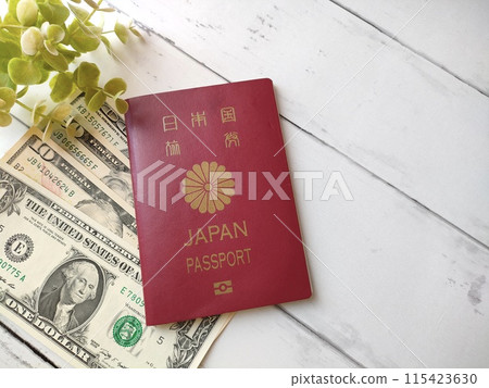 Passport and dollar bill Passport and dollar bill 115423630