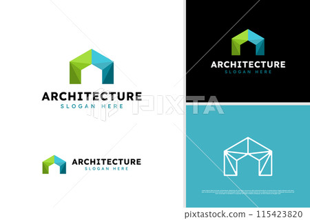 Vector abstract house logo design, architecture logo, prism house logo design template 115423820