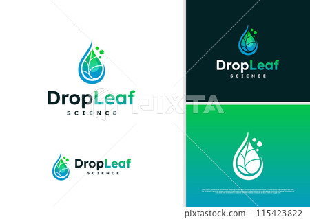 Vector water drop logo design, eco leaf logo, science logo design template 115423822