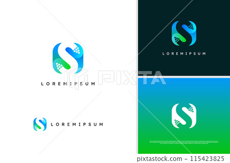 Modern letter S pixel technology logo, share technology logo design template 115423825