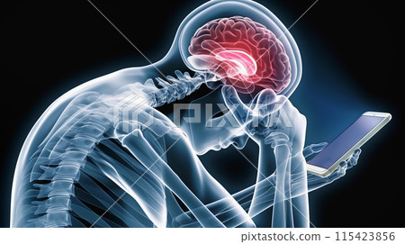 "Visual representation of brain fatigue caused by prolonged smartphone use." <AI-generated material> 115423856