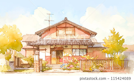 日本老房子的水彩插圖 115424089