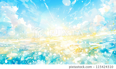 清爽的陽光和夏日天空圖像的水彩插圖背景 115424310