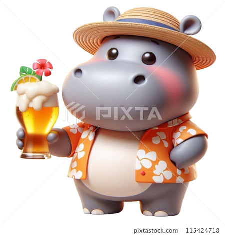 Hippo holding a glass of beer 115424718